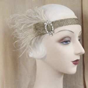 Owllamode 1920s Style Rhinestone Feather Headpiece Flapper Great Gatsby Handmade